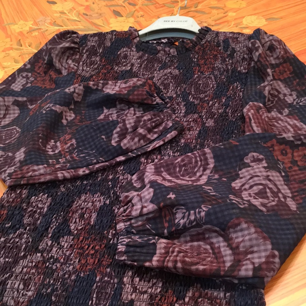 Zara puff sleeves Smocked Floral Print Ruffled Hem Mini Dress sz.XS - Picture 11 of 16